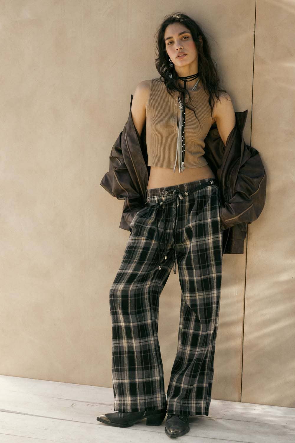 Promesa USA - Wholesale Pants - Women's - Plaid Flannel Wide-Leg Drawstring Pants0