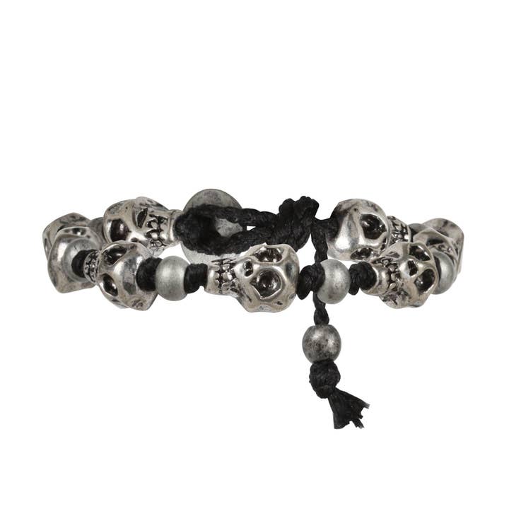 Pulsera con cuentas de calavera de buey de plata con cordón negro para venta al por mayor de Mr. Ettika