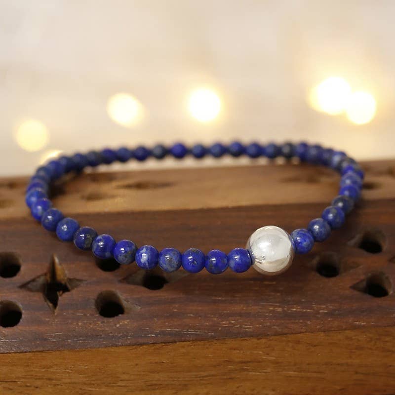 Ethike.eu - Wholesale Charm/Dangle Bracelet - Pulsera lapislázuli 4mm bola plata 8mm0