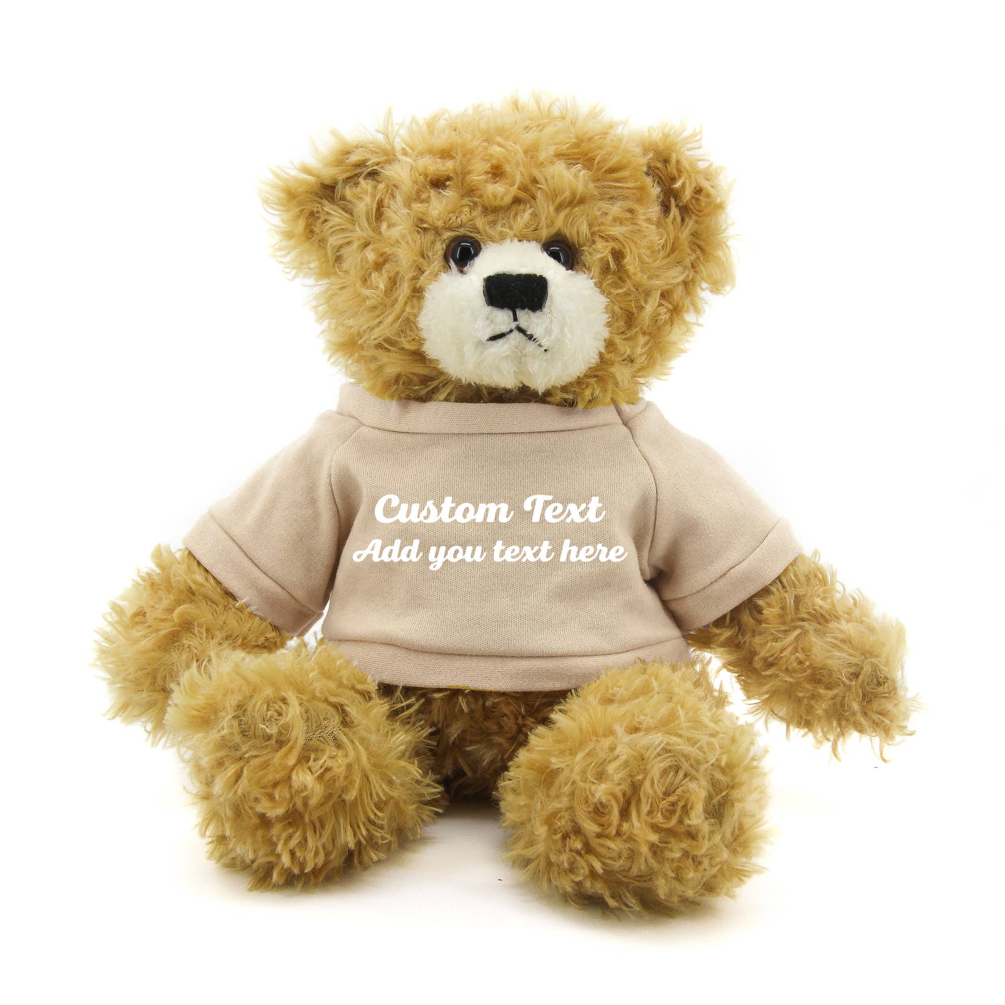 Beige Oso de peluche Brandon beige de 28 cm con camiseta personalizada de venta al por mayor en Faire9