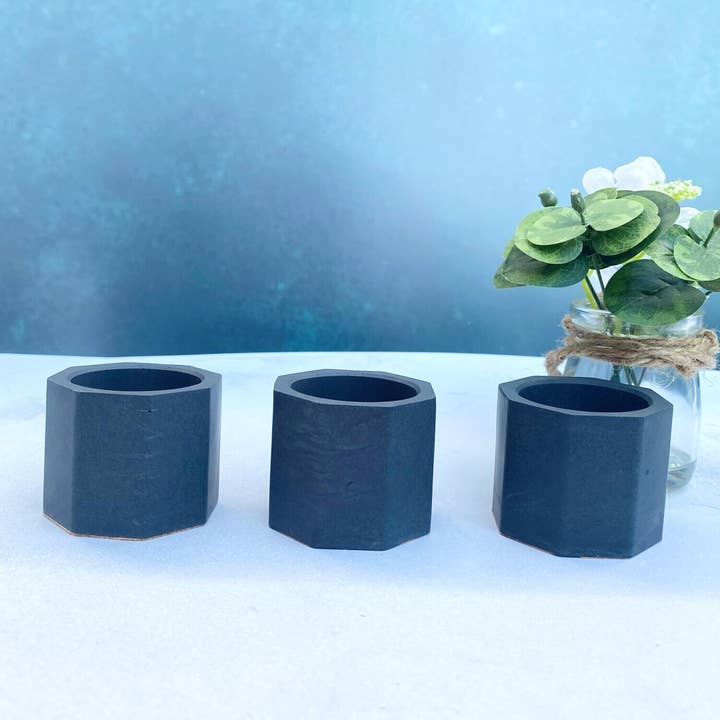 Set of 3 Black Tealight Holders for wholesale by High Arte