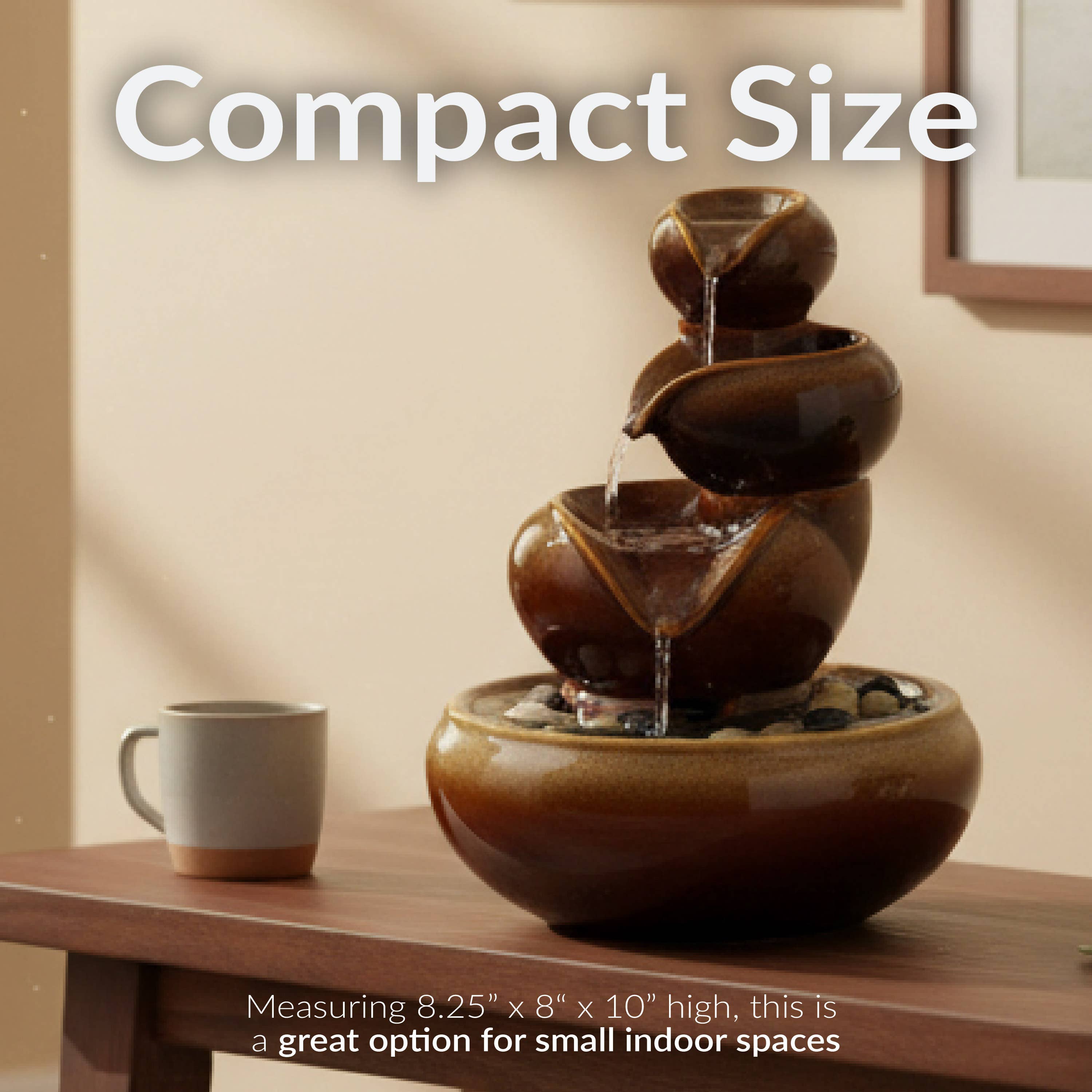 Sunnydaze Decor - Wholesale Decorative Tabletop Object - Tiered Vessels Ceramic Indoor Water Fountain - 10 in - Brown3
