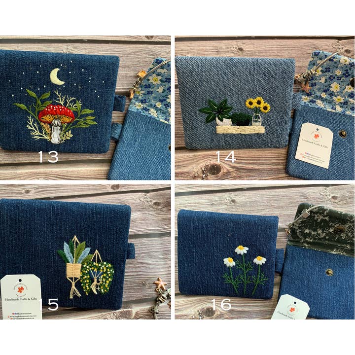 Maple Dream Store - Vendita all'ingrosso Portafogli - Donna - Portafoglio| Mini portafoglio in lino ricamato a mano - tono blu