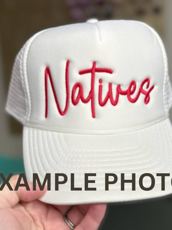 Custom Embroidered Trucker Hat - Script Font for wholesale by Hillside Threads Wholesale