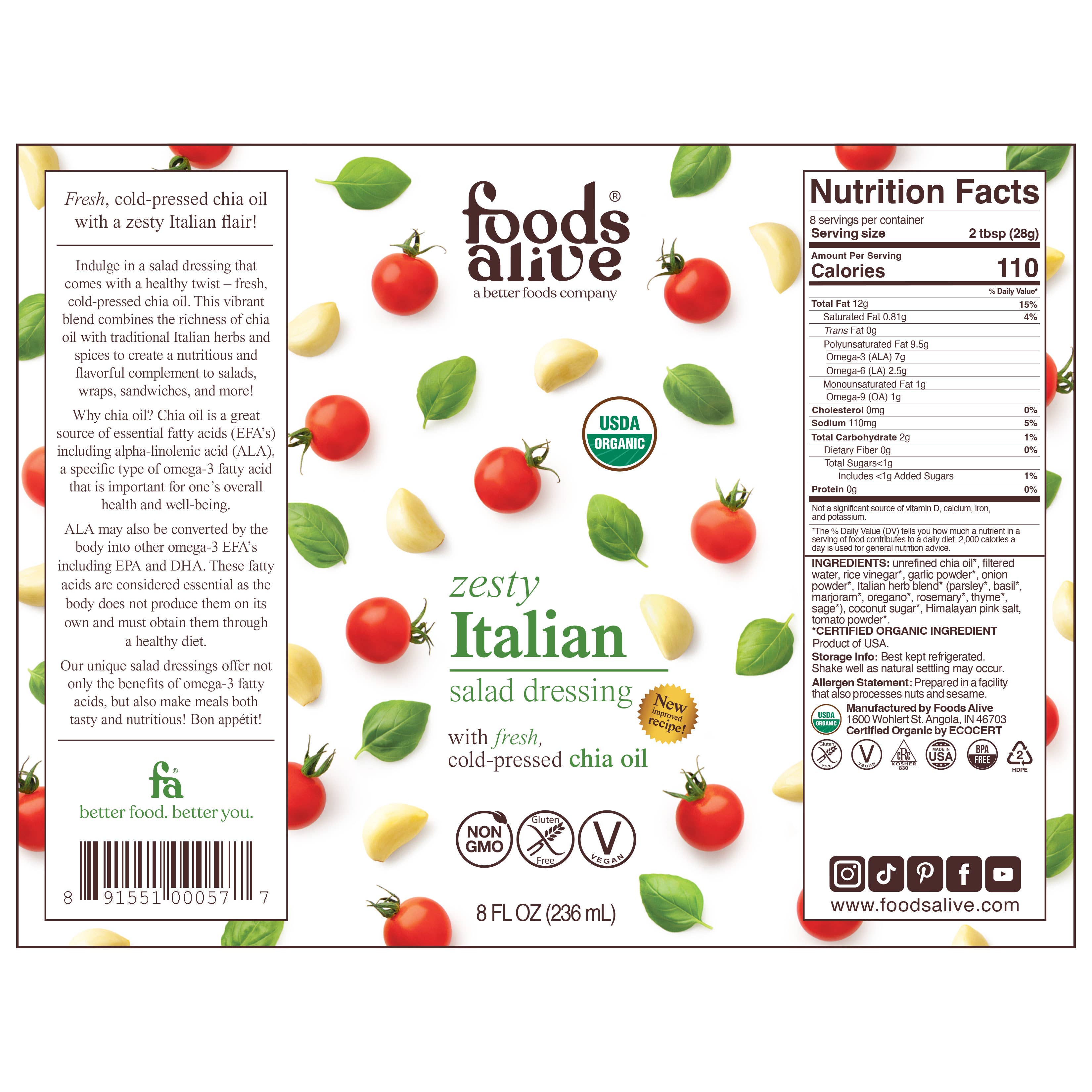 Foods Alive - Wholesale Salad Dressing - Zesty Italian Salad Dressing - Organic4