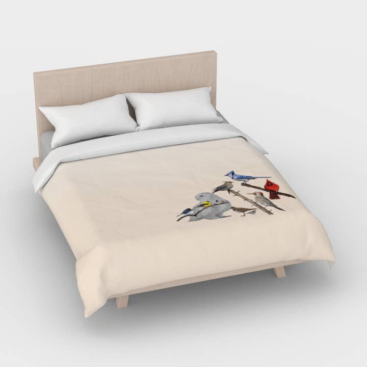 Oiseaux du Quebec - Bettbezug - Beige 🇨🇦 für den Großhandel von The Wheaten Store