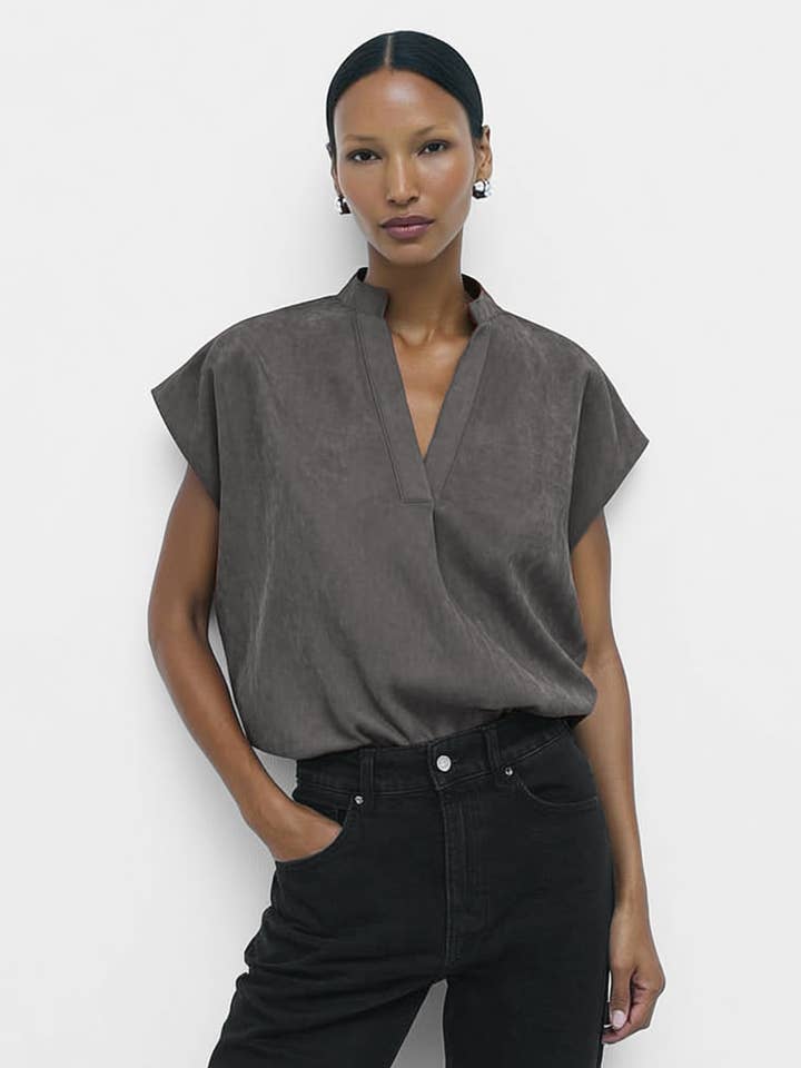 Naked Zebra - Wholesale Blouse - Women's - Soft Matte Drop Shoulder Blouse0