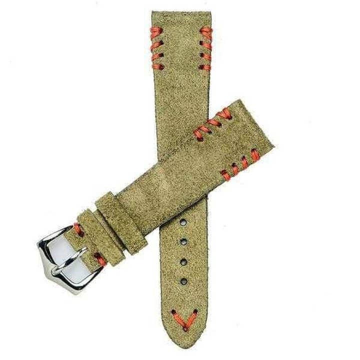 Military Green Suede Vintage Watch Strap Tribal Red Stitches for wholesale by MilanoStraps