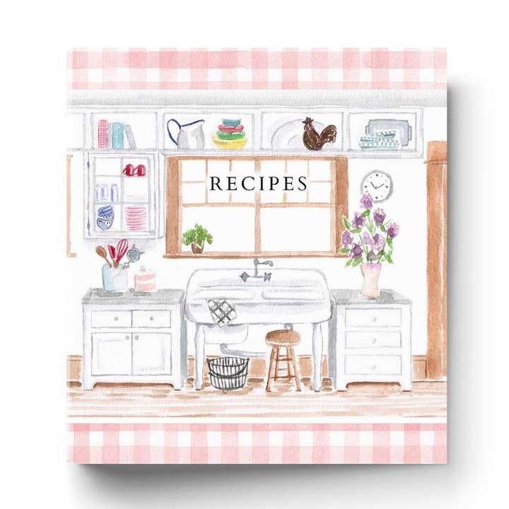 Recipe Binder - Retro kitchen with pink gingham for wholesale by Rural Girl Studio
