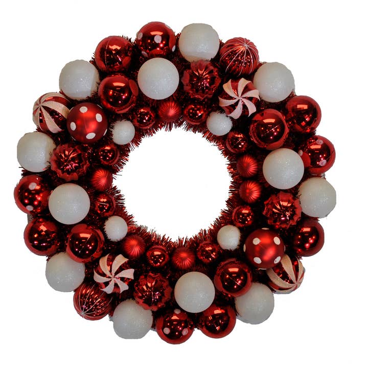 18" Candy Ornament Collection Ball Wreath for wholesale by Winterland Inc.