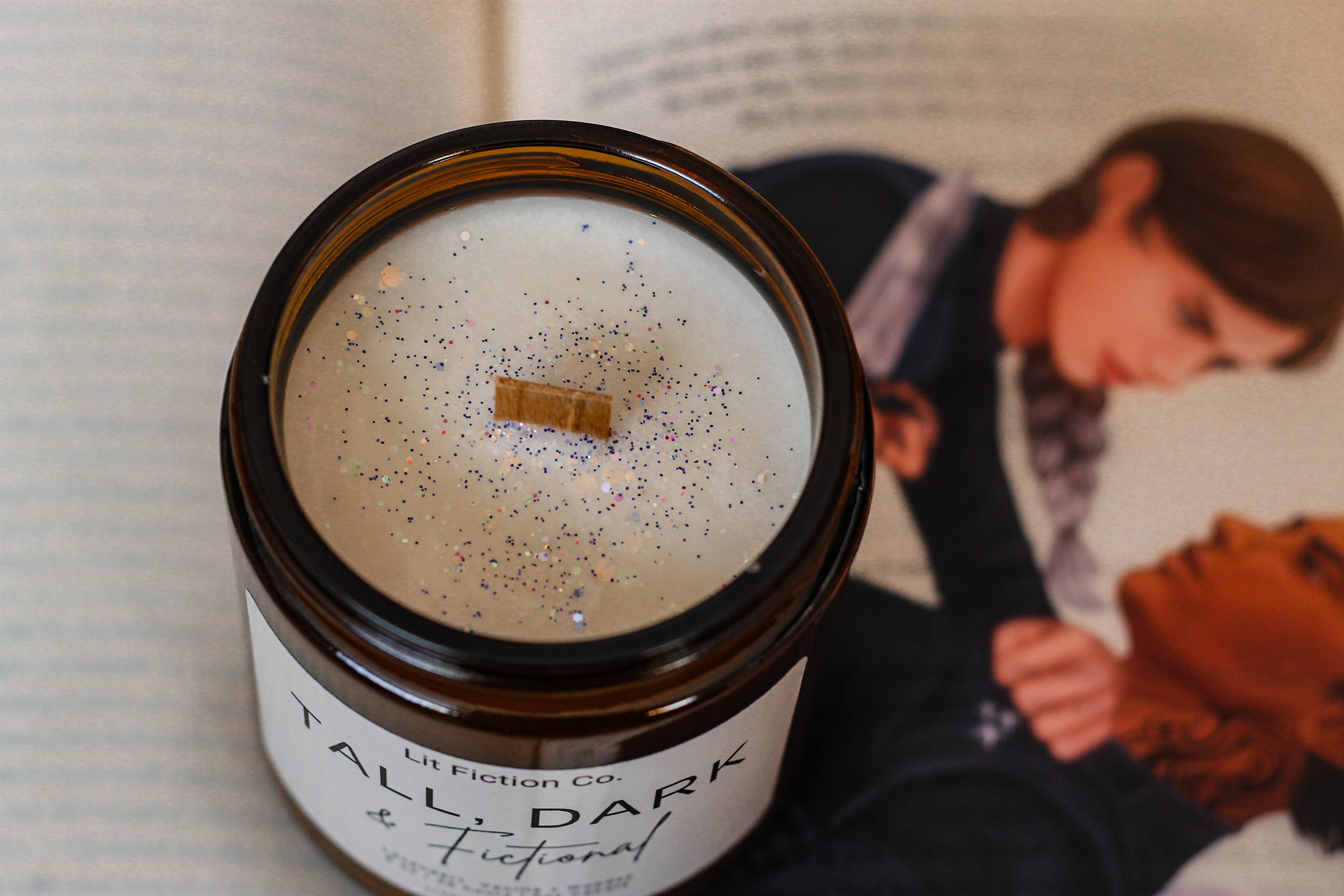 Lit Fiction Co. - Wholesale Jar/Filled Candle - Tall, Dark & Fictional Soy Candle2