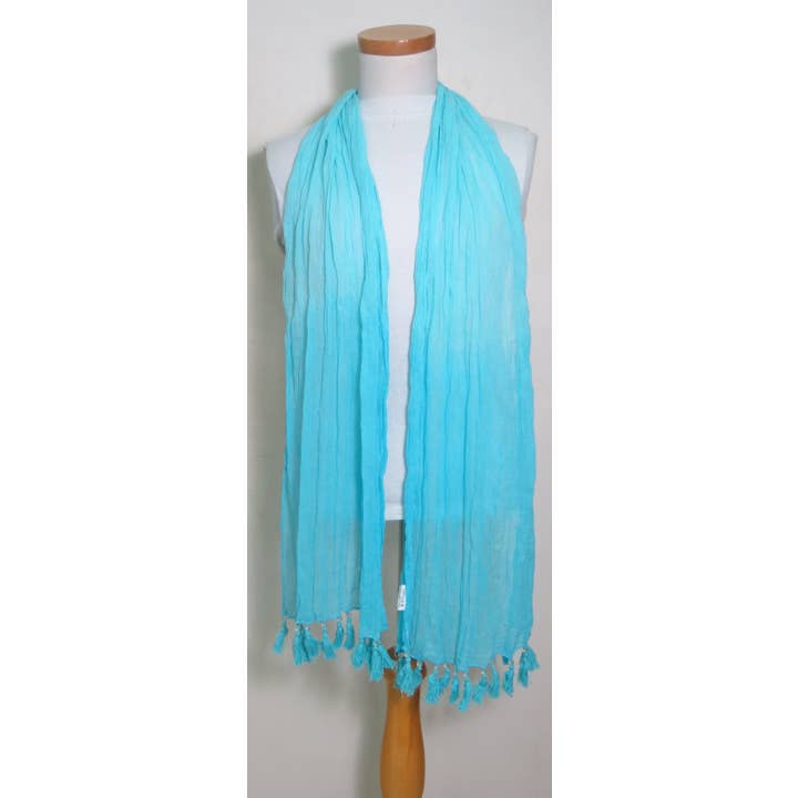 Summer Cotton Scarf Hand dyed glass bead tassel turquoise for wholesale by Erik & Mike