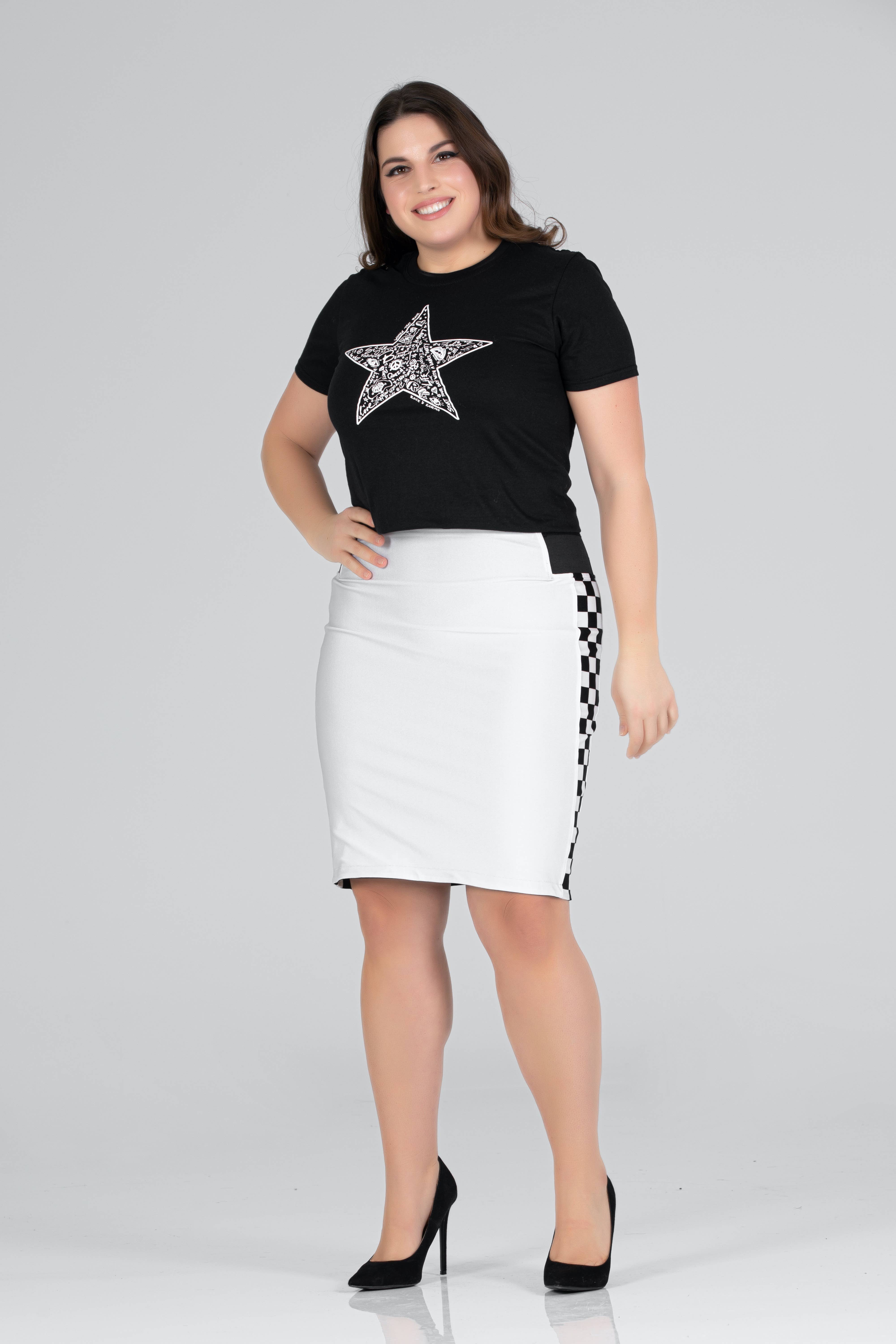 Fever1 Fashion – Engroshandel Nederdel - Dame – Vendbar sort/hvid kort nederdel med ternede sider6