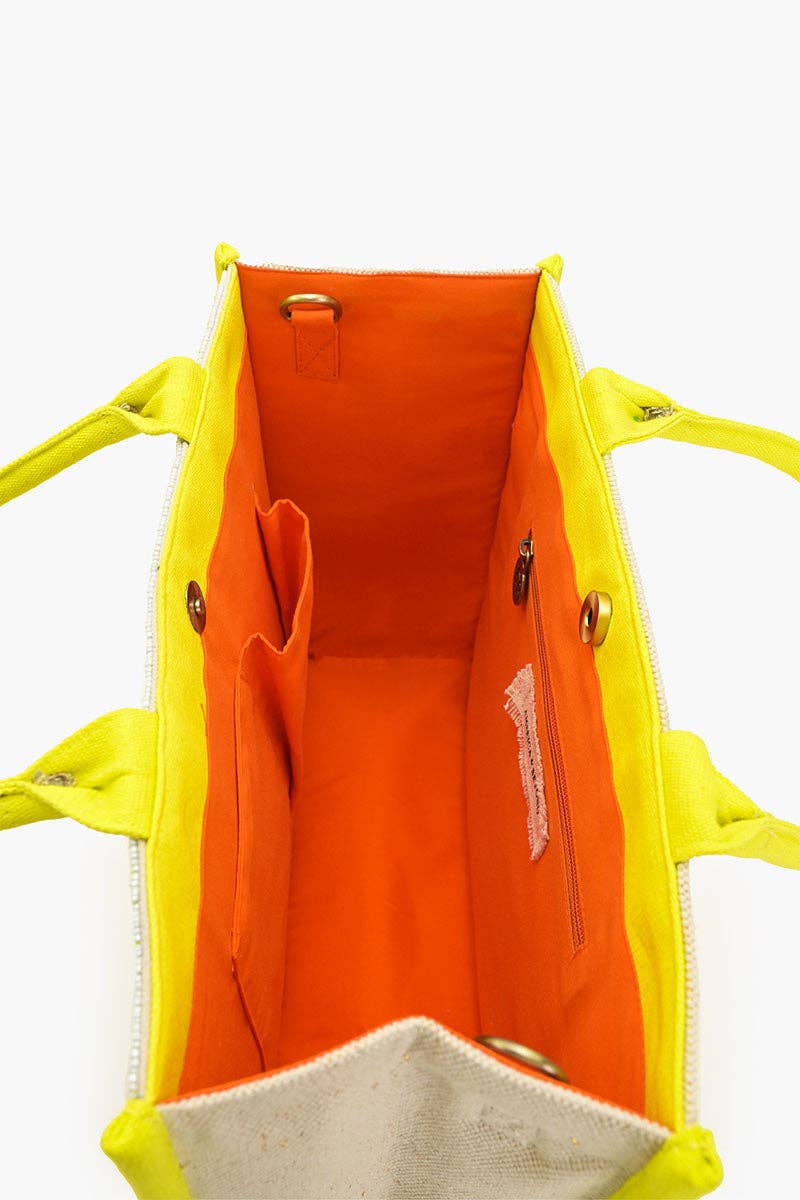 America & Beyond - Vendita all'ingrosso Borsa tote - Donna - Borsa a mano Ciao Bella con perline e dettagli a righe arancio sole e verde neon3