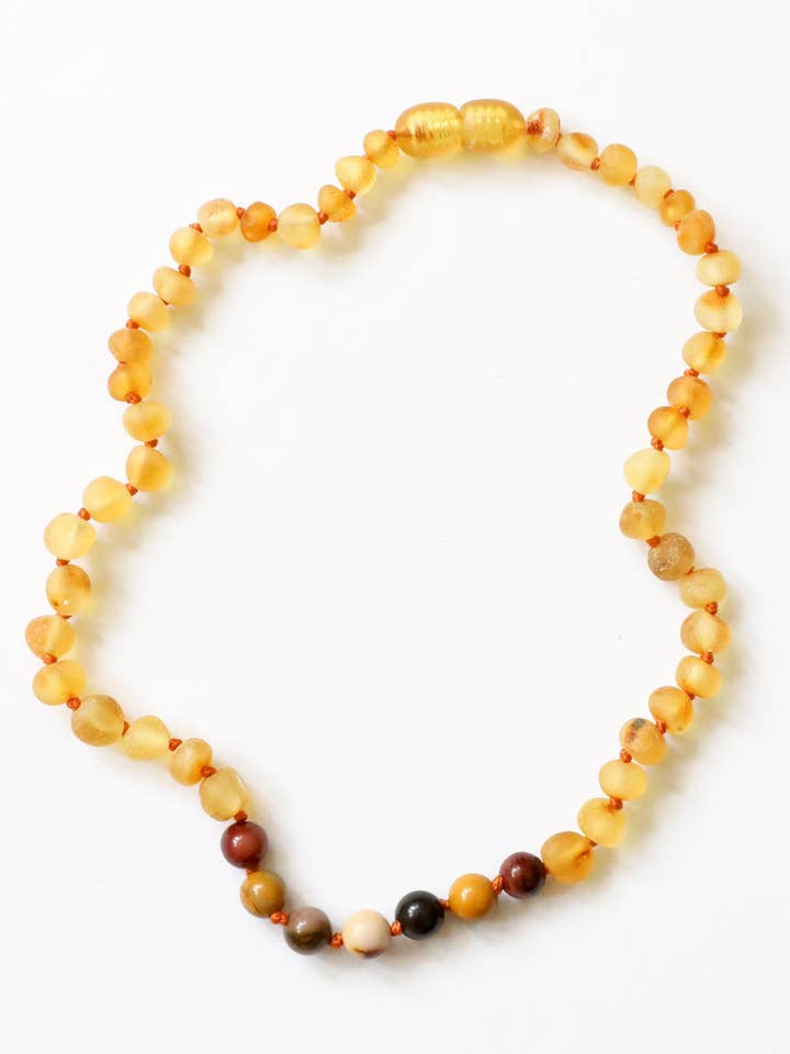 Raw Honey Baltic Amber + Mookaite Jasper || Necklace for wholesale by CanyonLeaf
