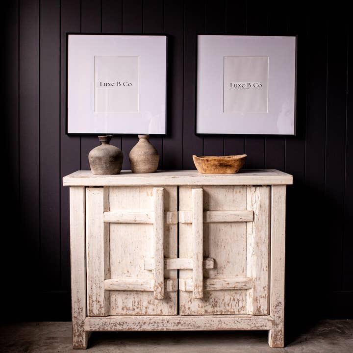 Palm Desert Whitewash zweitürige Konsole aus wiederverwendetem Ulmenholz für den Großhandel von Luxe B Co
