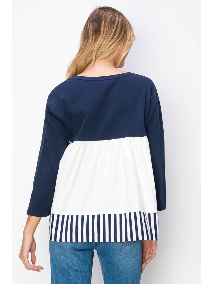 Navy Regina Pointe Knit with Cotton Poplin Stripe for wholesale on Faire