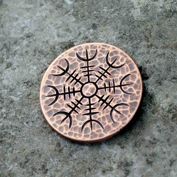 Shire Post Mint – wholesale Keepsake coin/token – Helm of Awe Copper Coin - Aegishjalmur - Warrior s Stave Vik