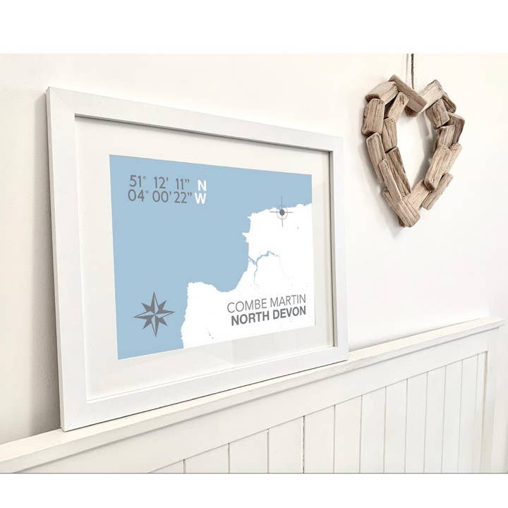 Combe Martin Coastal Map Print for wholesale by SeaKisses