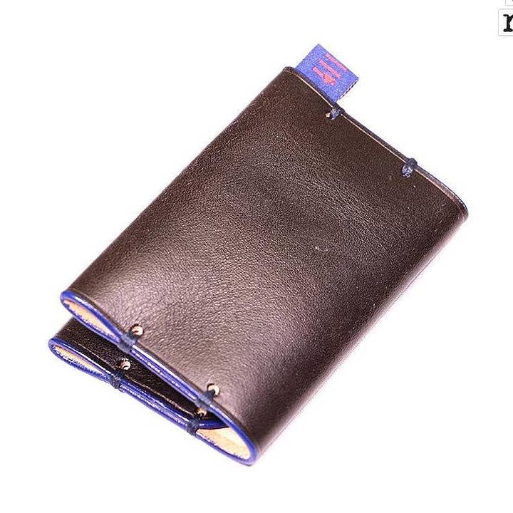 Doomed Slim Card Wallet- dark chocolate & blue for wholesale by Être - Bracelets & Accessories