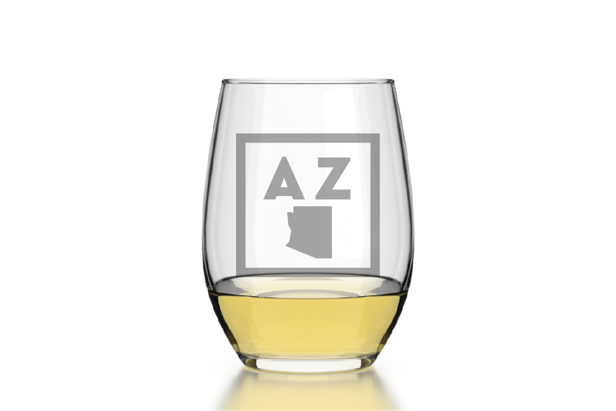 Well Told - Wholesale Wine Glass - Arizona - State Emblem - Etched Stemless Wine Glass - 16 oz2