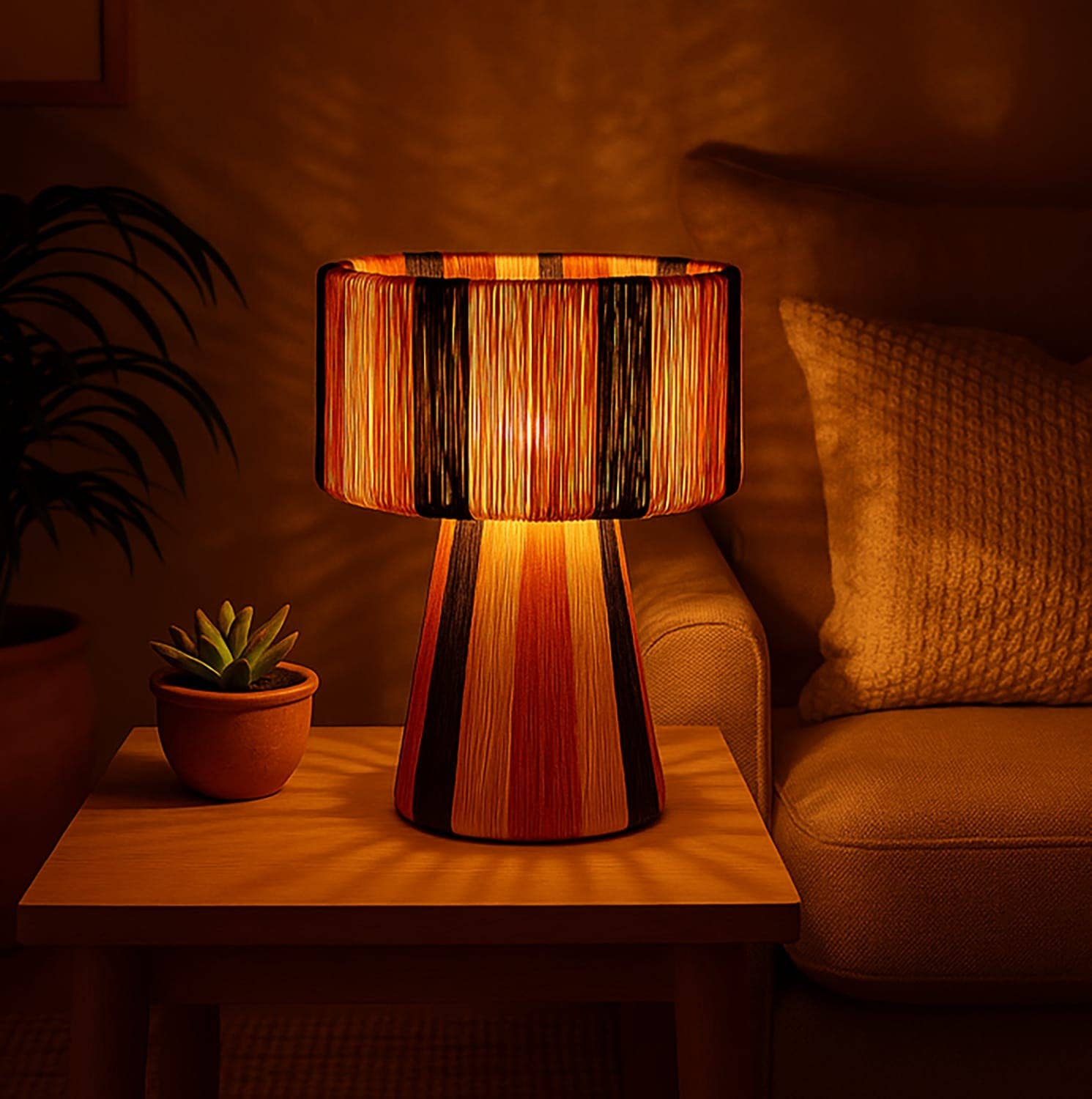 Etnico del Mondo - Wholesale Accent/Desk Lamp - Handcrafted Moroccan Mushroom Lamp in Raffia Boho Style3