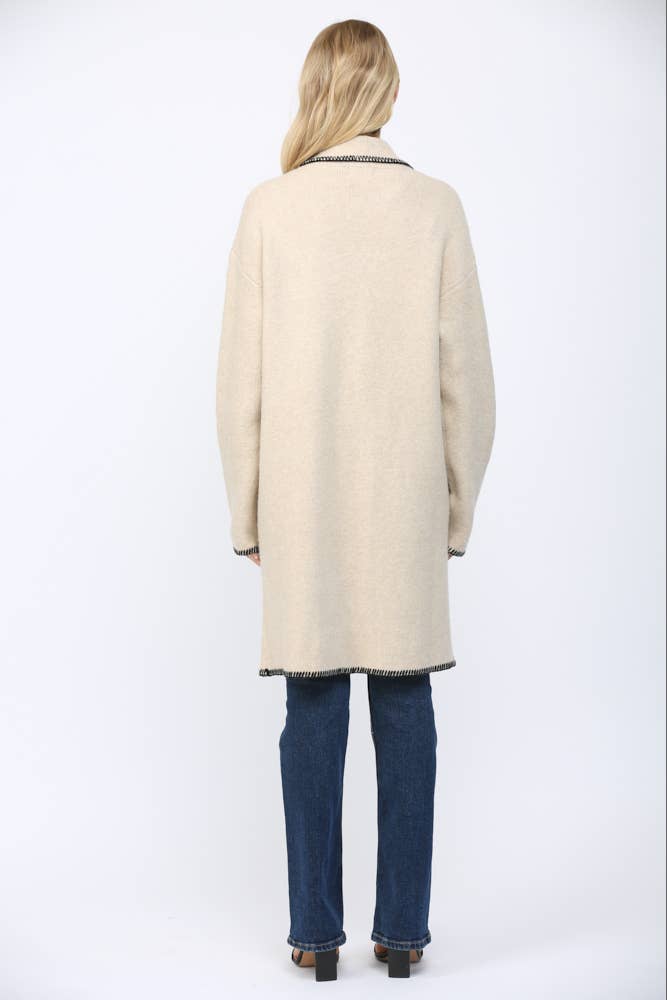 OATMEAL CONTRAST WHIPSTITCH DETAIL NOTCHED COLLAR CW90457 for wholesale on Faire8