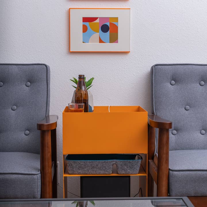 hide+seek SUPPLY CO - Wholesale Side Table - Quad Rolling Side Table/Cart-orange
