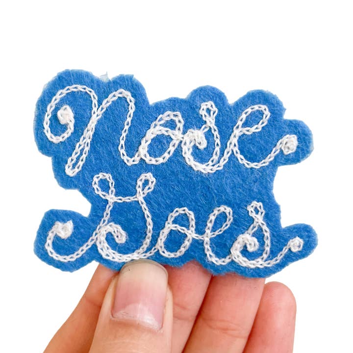 Custom Phrase Patch - White on Blue for wholesale by Contrarium Chainstitch