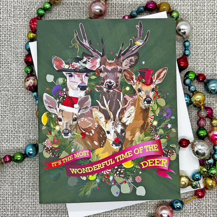 The Red Barn Press - Wholesale Christmas Card - Christmas Card | Festive Deer in Hats3