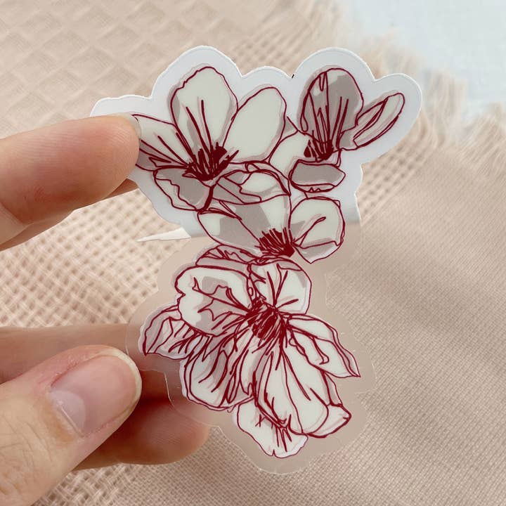 Cherry Plum Flower Clear Sticker for wholesale by A Calculated Mess, LLC