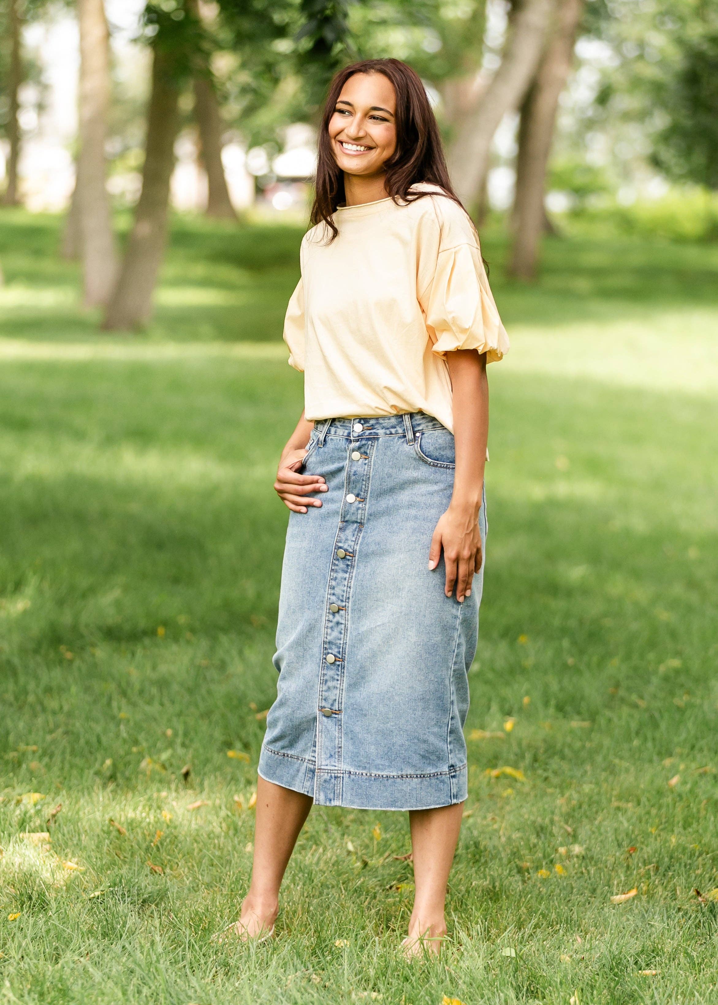 Inherit Clothing Company - Wholesale Skirt - Women's - Skylar Button Front Midi Denim Skirt1