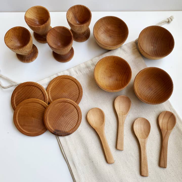 Taylored Toys – Großhandel Spiel-Beikost-Set – Kinder – Montessori Waldorf Spielgeschirr-Set aus Holz