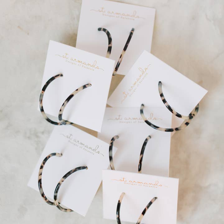 St Armands Designs of Sarasota - Wholesale Hoop Earrings - 1.25" Skinny Blonde Tortoise Hoop Earrings