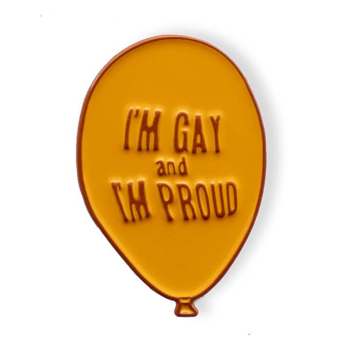 I'm Gay and I'm Proud Balloon Pin for wholesale by Rising Violet Press