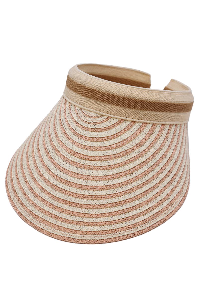 Cap Zone - Wholesale Visor - Women's - Harbor Stripe Sweatband Paper Straw Sun Visor2