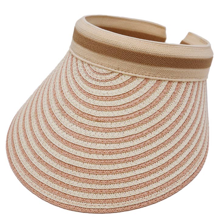Cap Zone - Wholesale Visor – Women's - Harbor Stripe Sweatband Paper Straw Sun Visor2