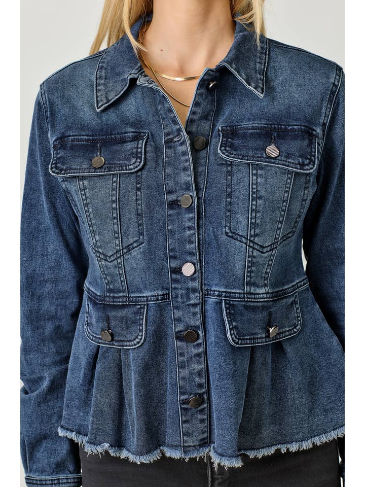 Mystree - Wholesale Denim Jacket - Women's - 60711 Washed Denim Peplum Jacket 5