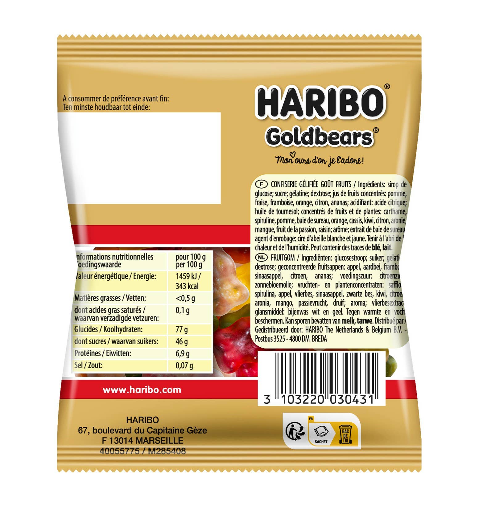 123bonbon – wholesale Gummy – HARIBO Golden Bear  - Box of 30 mini-bags of 0.09 lb2