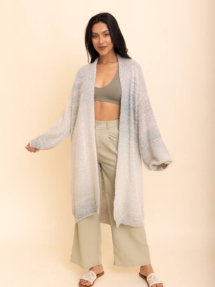Leto Accessories - Wholesale Cardigan - Women's - Cozy Knit Ombre Longline Cardigan