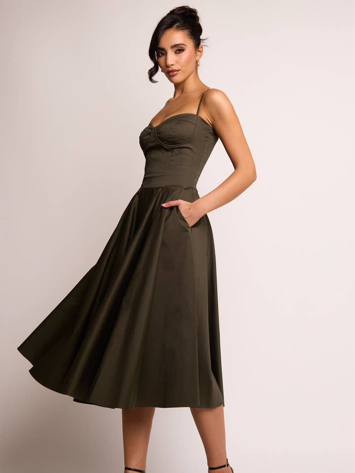 Jade Winter Olive Corset Midi Dress for wholesale by Jaded Rose