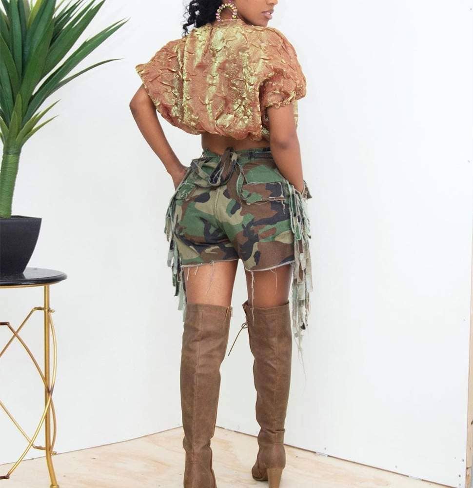 Queen Fashion - Wholesale Shorts - Women's - camouflage ripped pockets straight summer shorts8