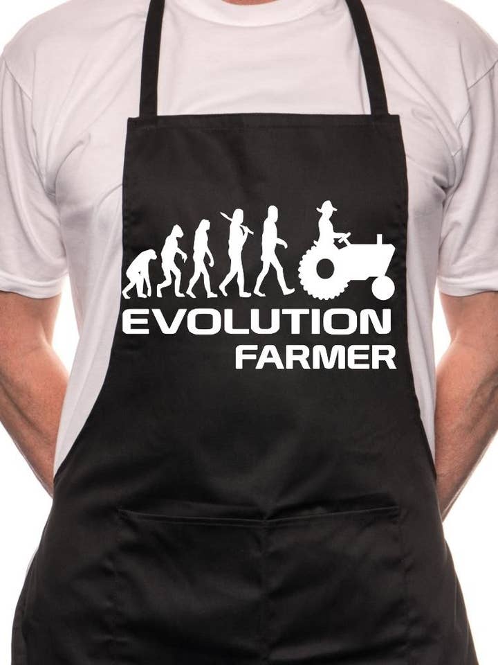 Tablier de cuisine pour barbecue Evolution Of A Farmer, cadeau pour la vente par Print4U