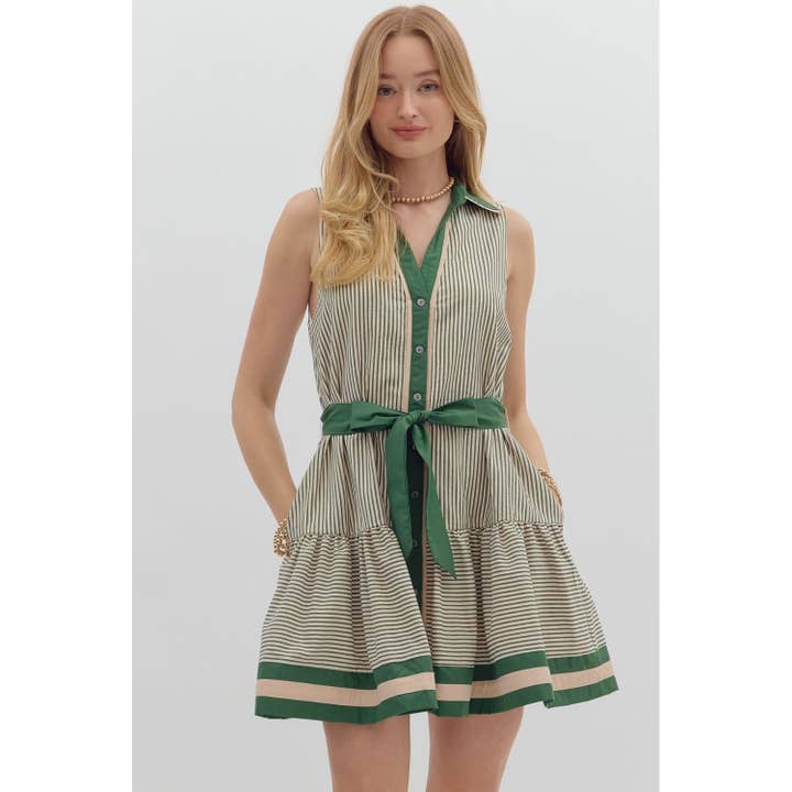 Stripe ruffle hem sleeveless mini dress for wholesale by STYLE USA