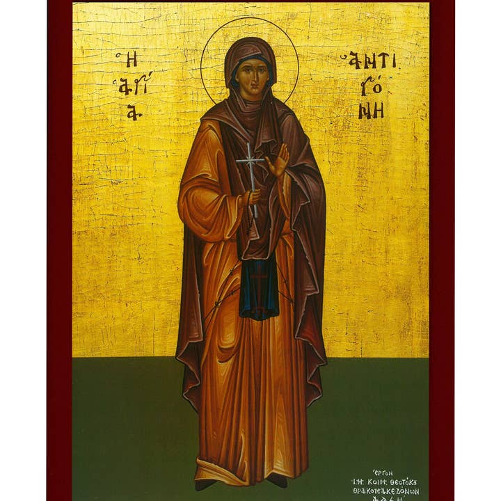 Saint Antigone-ikon, handgjord grekisk kristen ortodox ikon av St Antigone, bysantinsk konst vägghängande träplatta, religiös dekor för wholesale av TheHolyArt