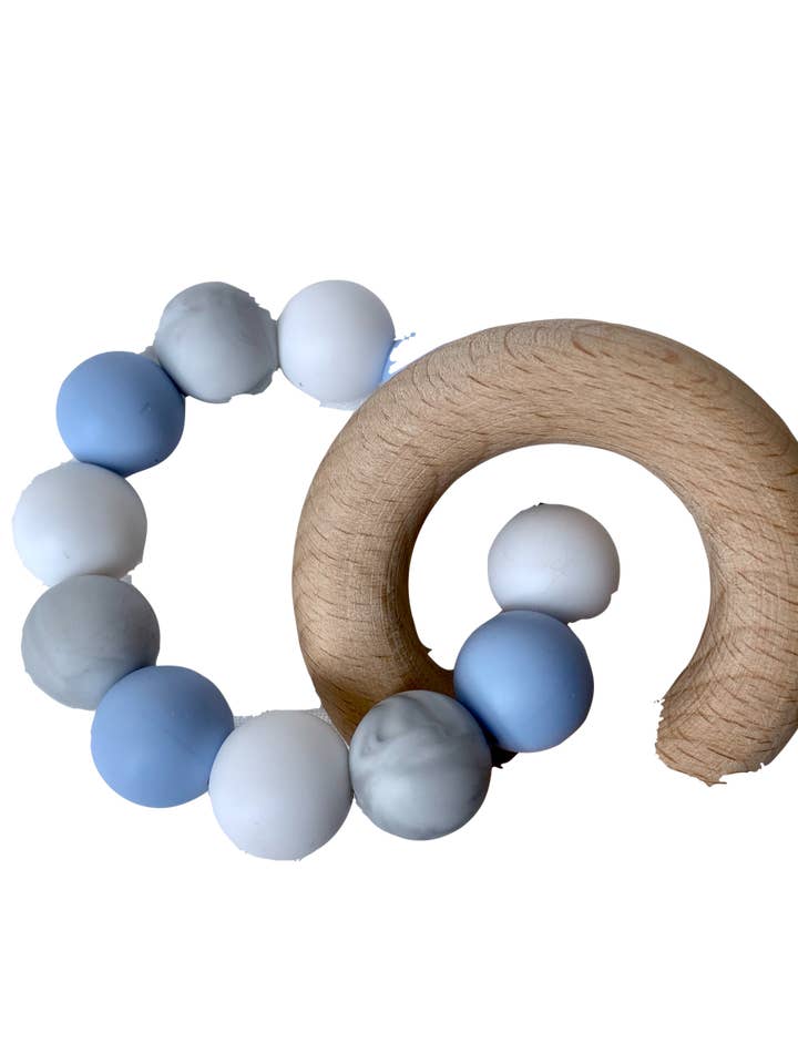 Wooden Ring Blue Silicone Teether for wholesale by Made by Gabbee