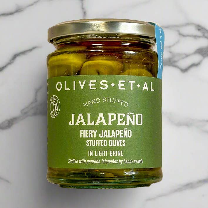 Fiery Jalapeno Stuffed Olives for wholesale by Olives Et Al