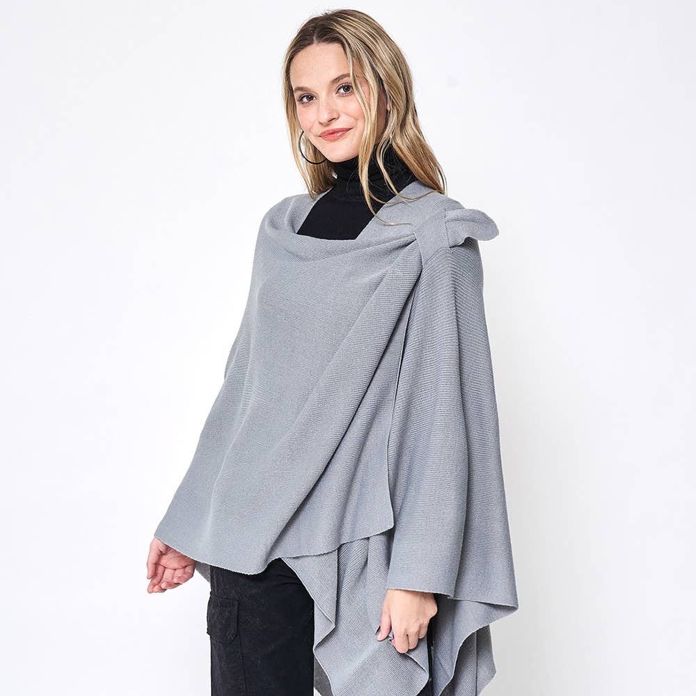 Sensibling Corp. – wholesale Poncho – Women's – Shoulder Strap Solid Ruana Poncho1