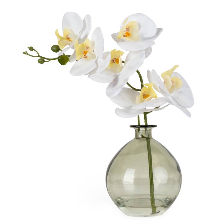 Candlelight Products Ltd – wholesale Artificial flowers – 33cm Orchid in Green Glass Vase 6PK