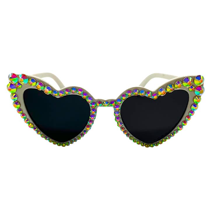 White Heart Shaped Sunglasses with Rhinestones for wholesale by Plush Appeal LLC